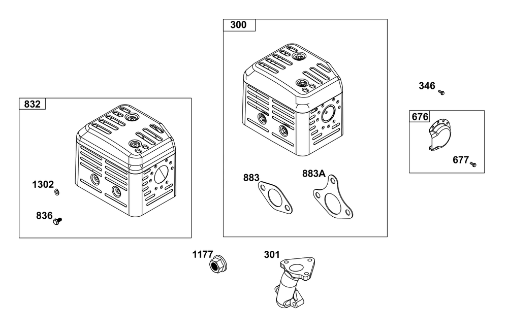 Exhaust Group Diagram and Parts List for 25T232-0026-H5 200000 - 399999 Briggs and Stratton Engine